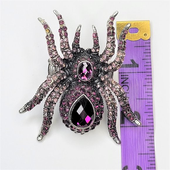 Spider Tarantula Pink Crystals Stretch Band Large Spider Charm Ring - Picture 10 of 12